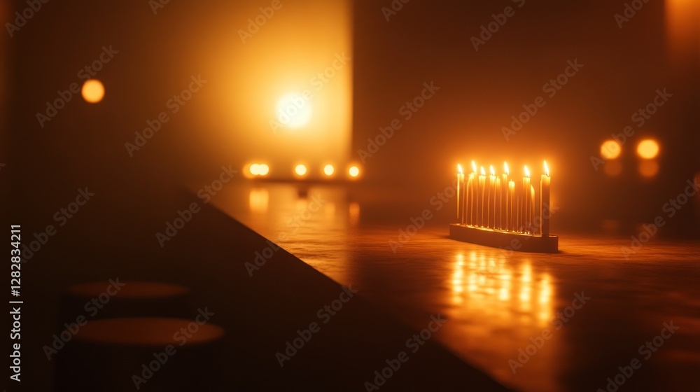 Aufkleber a serene setting with glowing candles on a dimly lit table, creating a warm atmosphere.