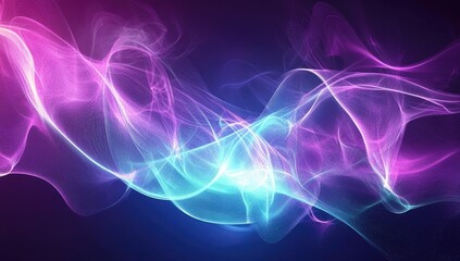 Abstract glowing waves, digital art, dark background, website design