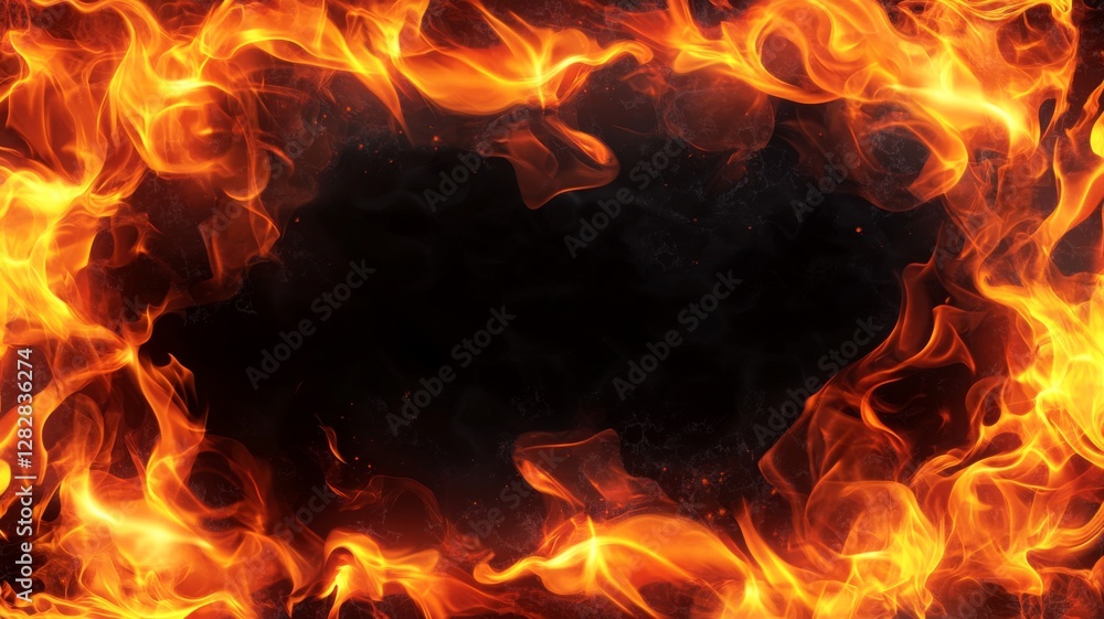 Poster vivid flames encircle a dark space creating a dramatic contrast and emphasizing the power of fire in