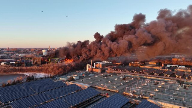 Camden, New Jersey - February 21, 2025 - Massive Junkyard Fire Along Camden Waterfront