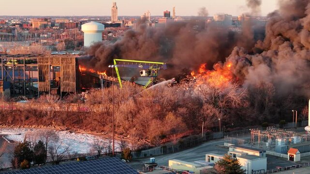 Camden, New Jersey - February 21, 2025 - Massive Junkyard Fire Along Camden Waterfront