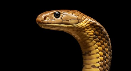 Fototapeta premium Close Up of a Brown and Tan Snake Against a Black Background