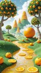 Whimsical Orange Landscape of Imagination