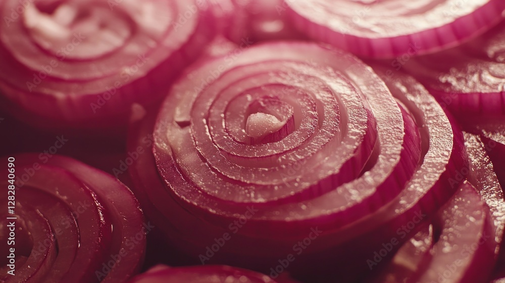 Poster close-up of sliced red onions showcasing their vibrant color and texture.