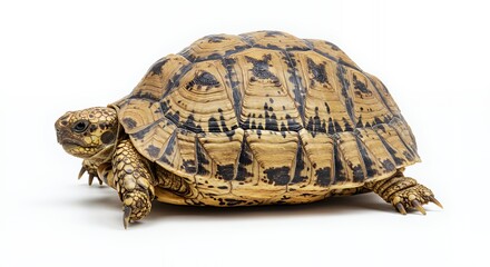 Obraz premium Detailed Close-Up of a Brown and Beige Tortoise on White Background