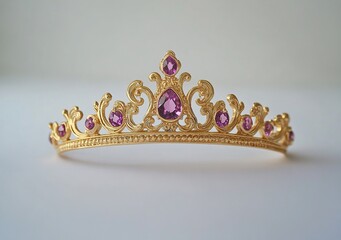 Gold Tiara with Purple Gemstones: Elegant Crown Design, Exquisite Craftsmanship, Sparkling Jewels, Royal Headpiece, Symbolic of Power