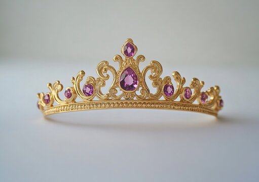 Gold Tiara with Purple Gemstones: Elegant Crown Design, Exquisite Craftsmanship, Sparkling Jewels, Royal Headpiece, Symbolic of Power