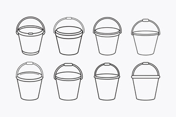 Outline Illustrations of Different Sized Buckets, icon, vector illustration 