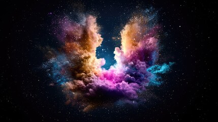 Fototapeta premium Colorful cosmic nebula, space dust explosion, starry background, abstract art, design