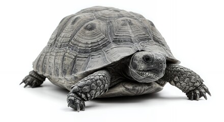 Obraz premium Gray Tortoise on White Background: Detailed Close-up of Reptile Texture