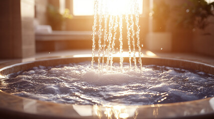 Sacred baptismal water flows over a carved stone basin, illuminated by warm light, symbolizing purification, renewal, and divine grace. A modern tribute to the Feast of the Baptism of the Lord