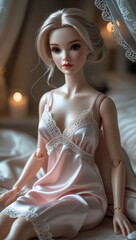 Elegant Doll in Satin Nightwear with Candlelit Ambiance