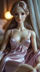 Elegant Doll in Satin Nightwear with Candlelit Ambiance