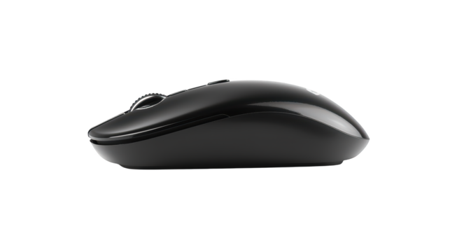 Closeup of computer mouse on black background, tech minimalism and dark sleek design