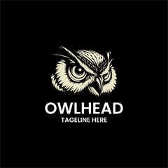 owl head logo design line art
