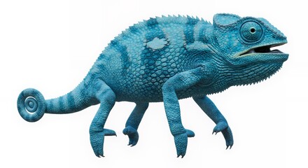 Obraz premium Vibrant Blue Chameleon Profile on White Background