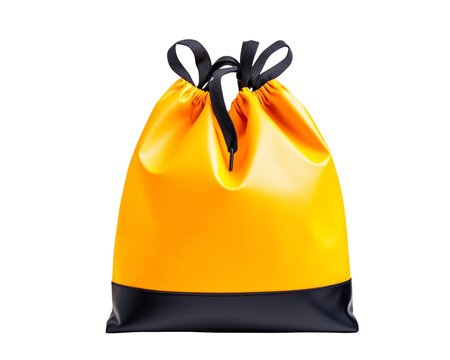 Bright yellow drawstring bagisolated on transparent background
