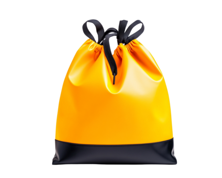 Bright yellow drawstring bagisolated on transparent background