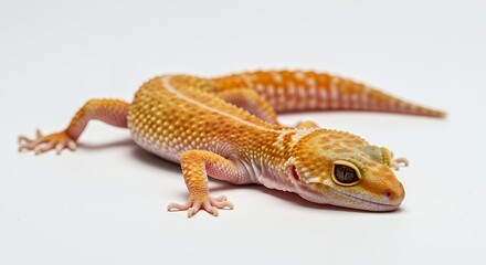 Fototapeta premium Vibrant Orange Leopard Gecko on White Background Closeup Studio Photography