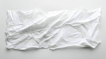 Obraz premium A translucent sheet of white plastic film, its wrinkles and imperfections etched into its surface like the lines on a weathered face, lay flat against a pristine white backdrop, offering a stark