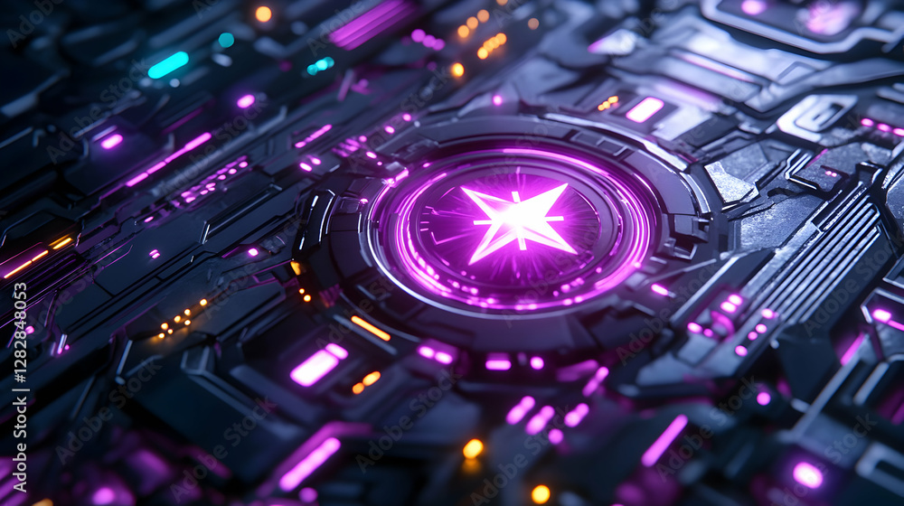 Poster Futuristic Technology Background with Glowing Neon Lights and Complex Circuitry Design