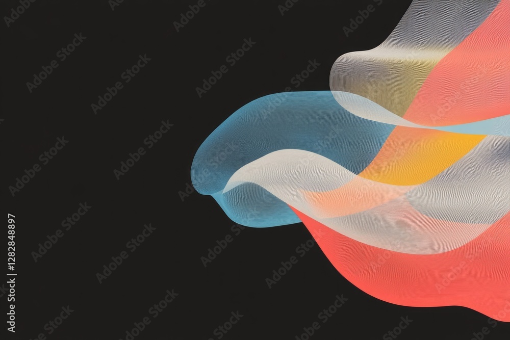 Poster dynamic design of interwoven lines creating symphony of color mimicking musical notes and cinematic 