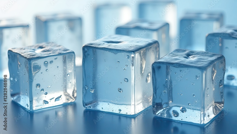 Aufkleber a group of semitranslucent ice cubes scattered on a sleek surface captures soft light creating a cal
