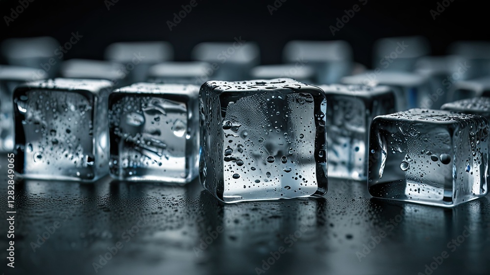 Aufkleber clusters of semitranslucent ice are arranged closely reflecting soft light and showcasing water drop