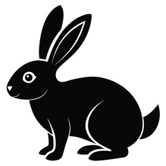 Black side silhouette of a rabbit isolated on white background. Vector illustration
