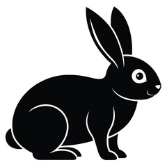 Black side silhouette of a rabbit isolated on white background. Vector illustration