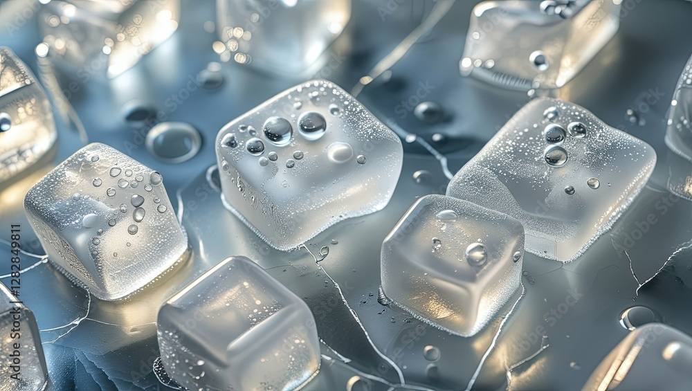 Aufkleber semitranslucent ice cubes scattered on a shiny surface showcasing unique shapes and water droplets c