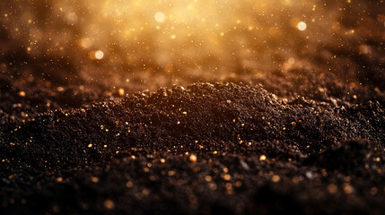 Closeup of brown soil ground with rich texture, symbolizing fertility, growth, and sustainability. Represents farming, gardening, and agronomy, highlighting quality earth for sowing and plant nourishm