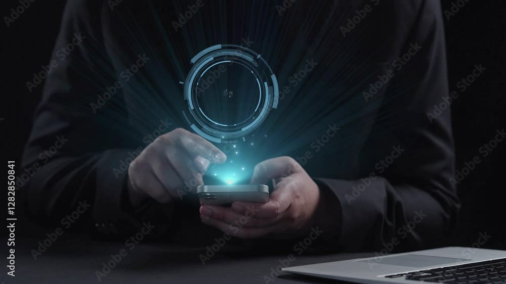 Poster human interact with ai artificial intelligence brain processor in concept of ai artificial intellige