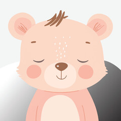 Obraz premium Cute cartoon raccoon, pastel colors, minimalist style, kawaii, big eyes closed, smiling, fluffy texture, rounded shapes,