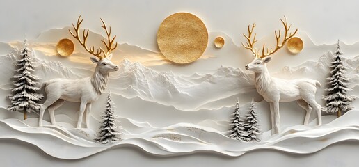 Elegant White Deer in a Snowy Mountain Landscape