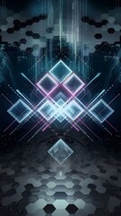 "Abstract Neon Argyle Grid: A Futuristic Cyberpunk Pattern with Glowing Holographic Diamonds, Digital Wireframes, Sci-Fi Glitch Effects, and AI Tech Aesthetics."