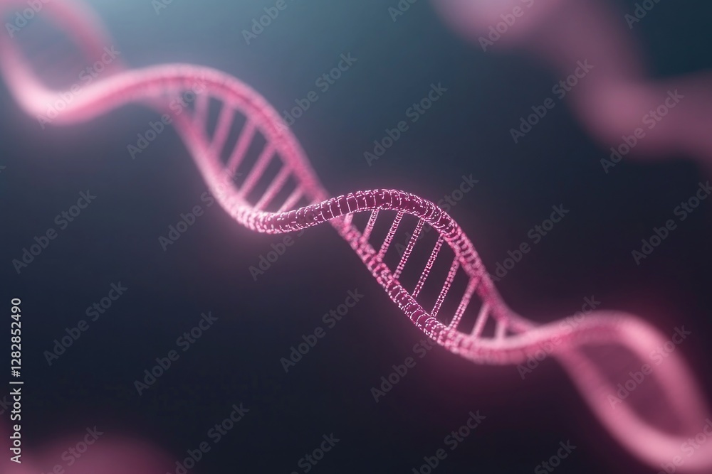 Poster futuristic digital representation of dna strands floating in glowing neon environment illuminated by
