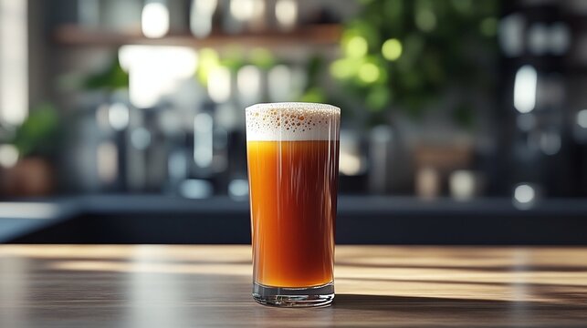 chilled nitro cold brew coffee with creamy froth and cascading bubbles in tall glass creating modern gourmet cafe beverage atmosphere