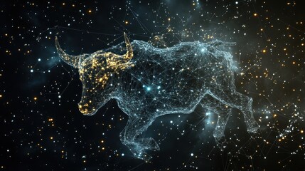 Abstract bull illustration, cosmos background, digital art, possible use for zodiac, horoscope, or astronomy design