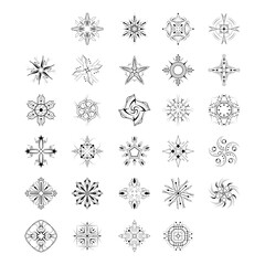 Set Black Colleciton Line Snowflake Doodle Winter Decoration Elements Vector Design Style