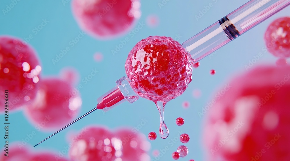 Aufkleber microscopic cell injection: a syringe delivers fluid to cellular structures with precision and care 