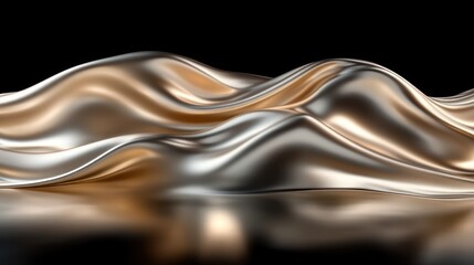 Gold, silver fabric waves, dark background, luxury ad