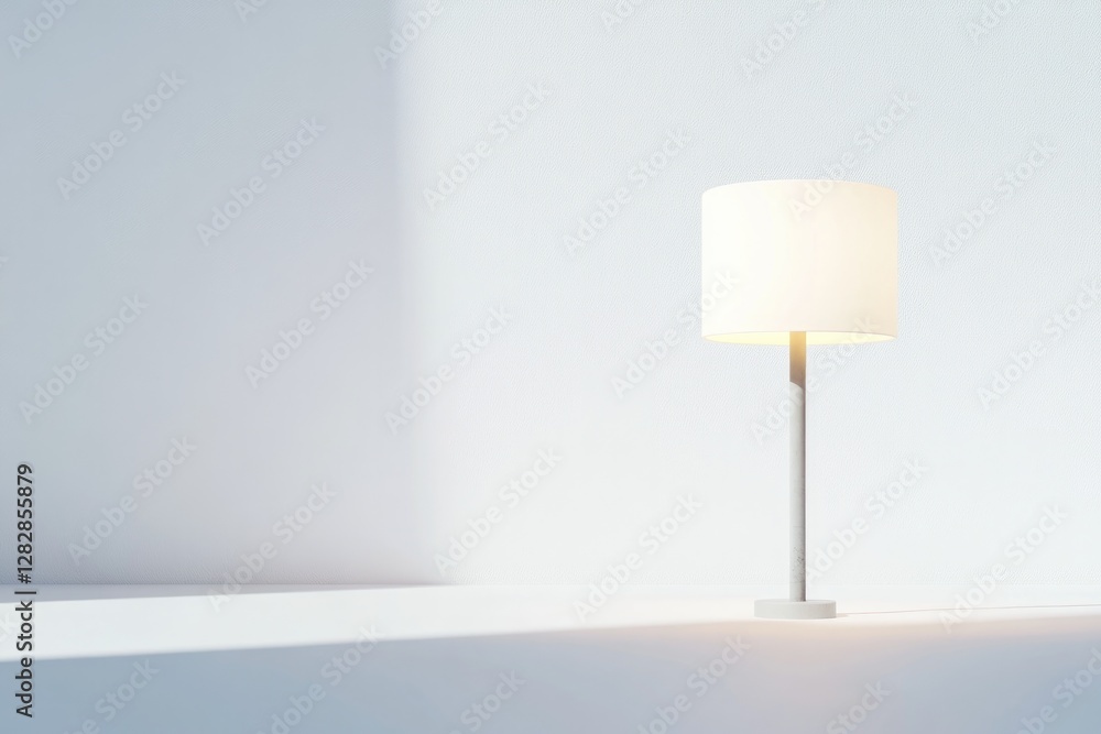 Poster high-detailed 3d render of modern table lamp standing on pristine white surface soft shadows copy sp