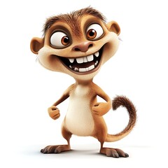 Fototapeta premium Cheerful Cartoon Animal: A whimsical and cheerful cartoon depiction of a small, smiling animal, exuding joy and playfulness, designed to captivate and entertain.