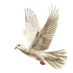 Obraz premium Dove in Flight: A pristine white dove soars gracefully with its wings spread wide, symbolizing peace, hope, and freedom against a clean backdrop. 