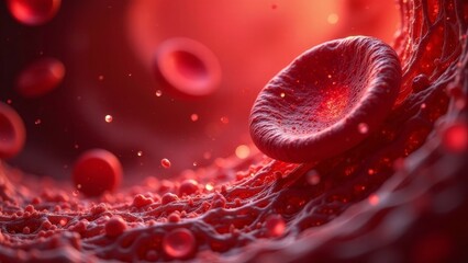 Fototapeta premium Microscopic View of Red Blood Cells Flowing Through a Vessel, a Detailed Representation of the Circulatory System's Intricate Network