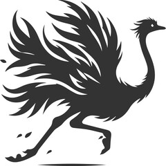 Ostrich startled, jumping backward animal vector silhouette