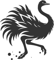 Obraz premium Ostrich startled, jumping backward animal vector silhouette