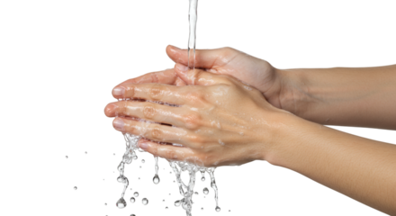 Washing Hands Under Running Water: Hygiene and Cleanliness. Isolated on Transparent Background.