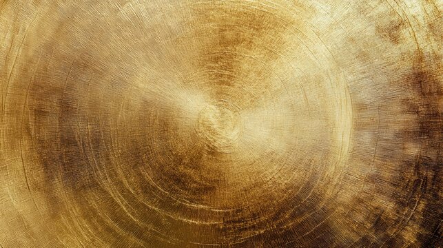 A vibrant, circular brushed gold texture, radiating outwards like a sun is warmth, evokes a sense of opulence and luxury. This golden metallic abstract background is perfect for generating AI images